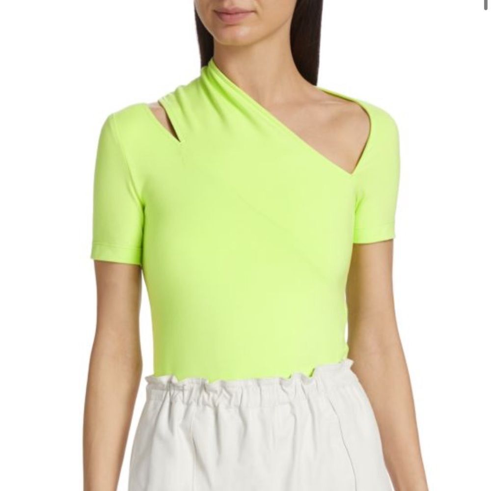Helmut Lang Slash Short Sleeve Cutout Top Neon lime Green  Womens medium EUC!
